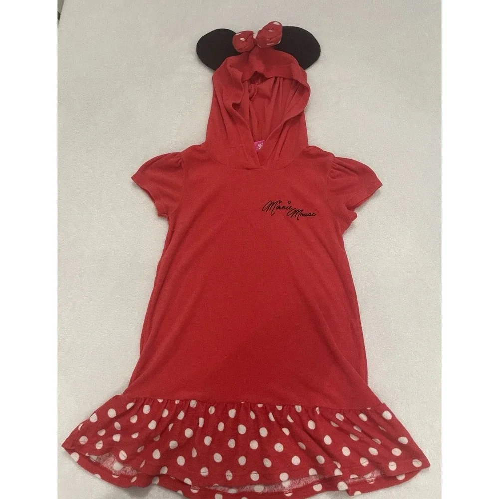 Minnie Mouse Red Hooded Ears Terrycloth Coverup Disney Junior Swim Dress Size 6